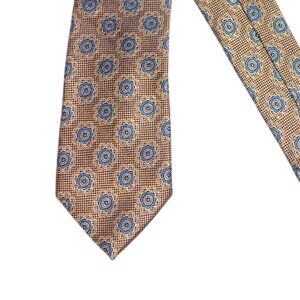 Jos. A. Bank Silk Tie Men’s X-Long 64” Antique Gold Blue Geometric Classic New